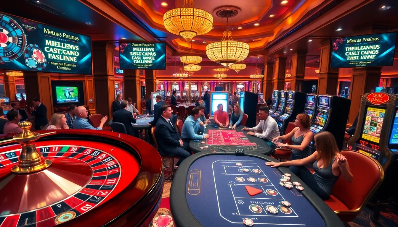 Exciting scene at meilleurs nouveaux casinos en ligne showcasing players around tables.