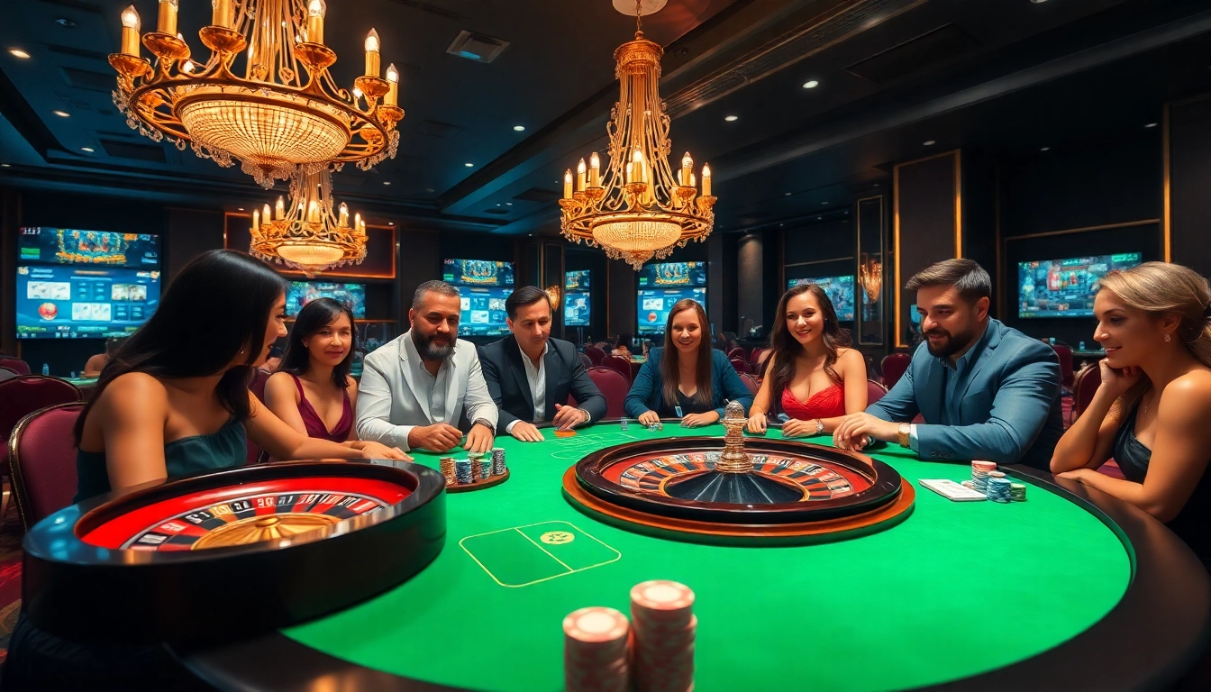 Exciting gaming environment illustrating casino en ligne France with enthusiastic players and vibrant roulette.