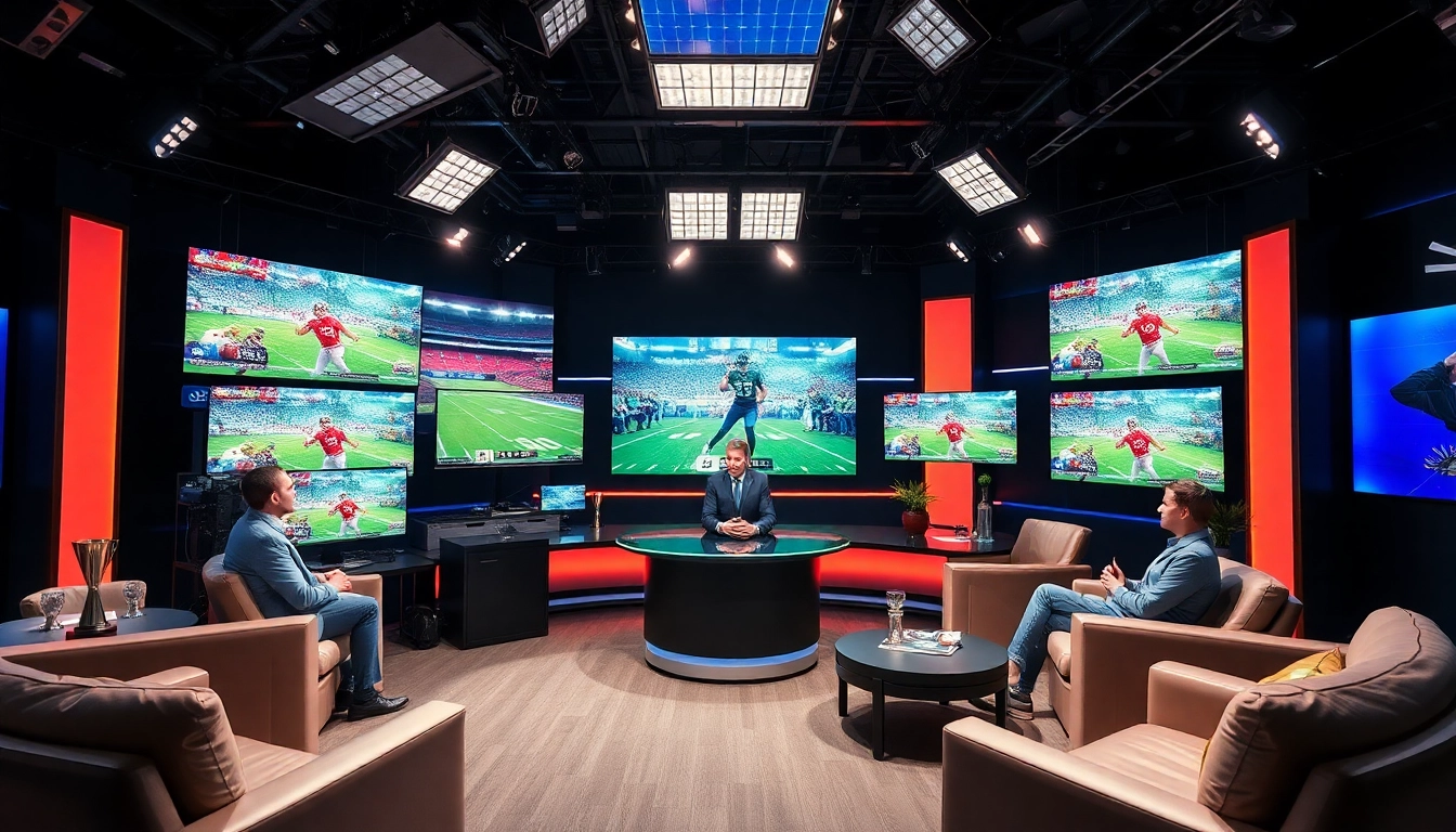 Engaging sports broadcasting studio showcasing live coverage and dynamic discussions.