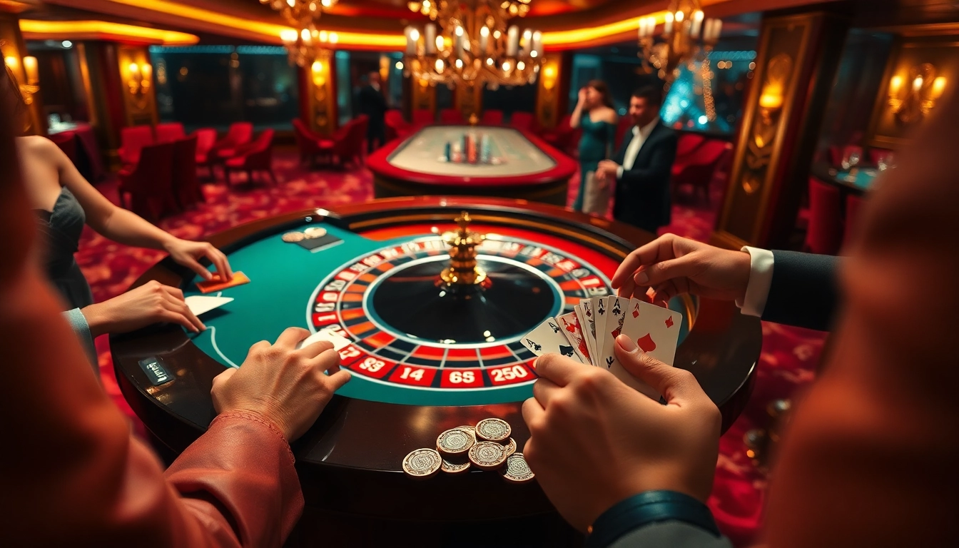 High-stakes players enjoying a casino en ligne fiable experience at a luxurious roulette table.